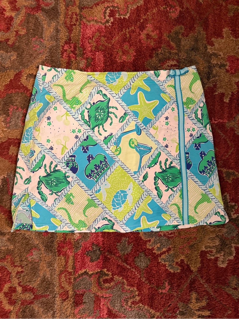 Lilly Pulitzer Blue, Green, Yellow Sea Life Patchwork Mini Skirt
